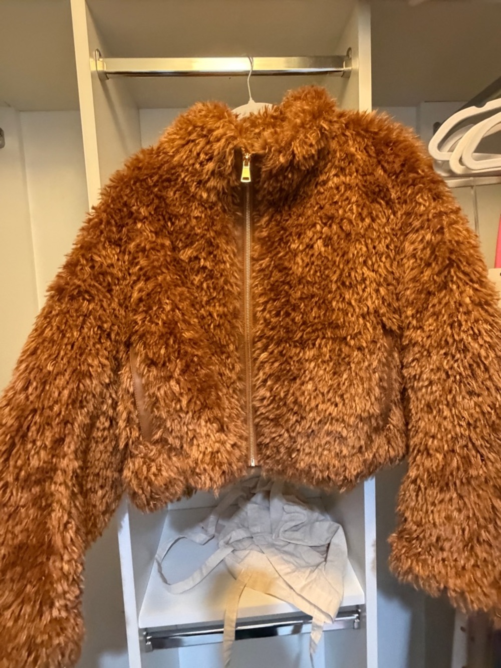 Mauve Rust Brown Faux Fur Bomber Jacket